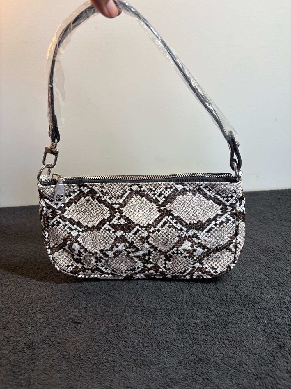 SHEIN Brown & White Snake-Print Mini Shoulder Bag